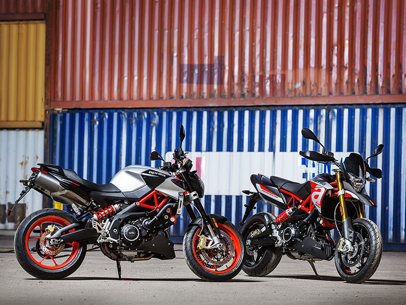 Updated for 2017, the Aprilia Shiver 900 (left) and Dorsoduro 900 (right) feature a larger, 896cc V-twin, new electronics and more.