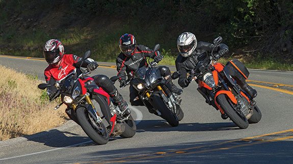 When the radical, Hayabusa-based Suzuki B-King debuted for 2008, it was the very definition of excess, a naked sportbike that made 145 rear-wheel horsepower and weighed 572 pounds wet. These three from Europe clock in at more than 150 horsepower with curb weights well below 500 pounds, knocking the B-King off its throne. But they aren’t bucking broncos, they’re civilized steeds with state-of-the-art electronics that manage power delivery, chassis dynamics, braking control and more.